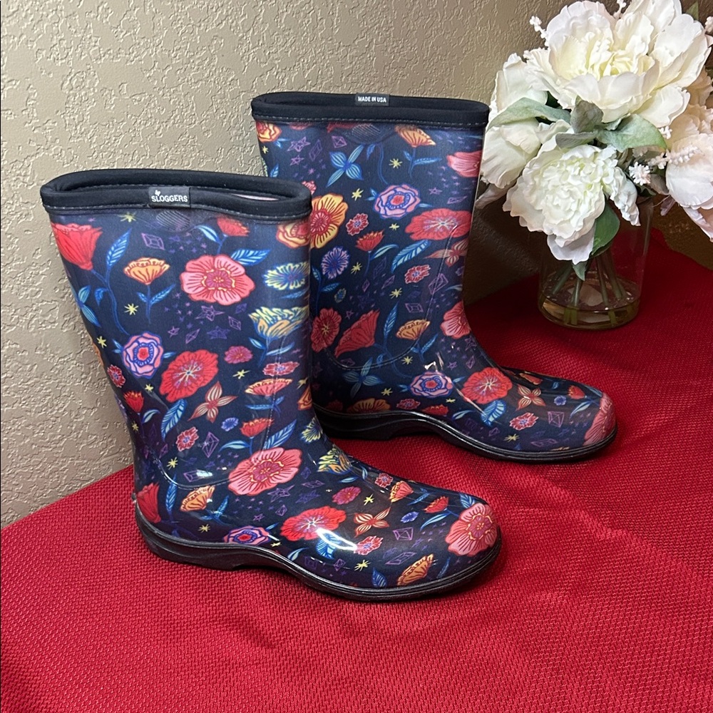 Sloggers Women's Floral Blue Rain Boots Size 9 sku#139 - Picture 5 of 16